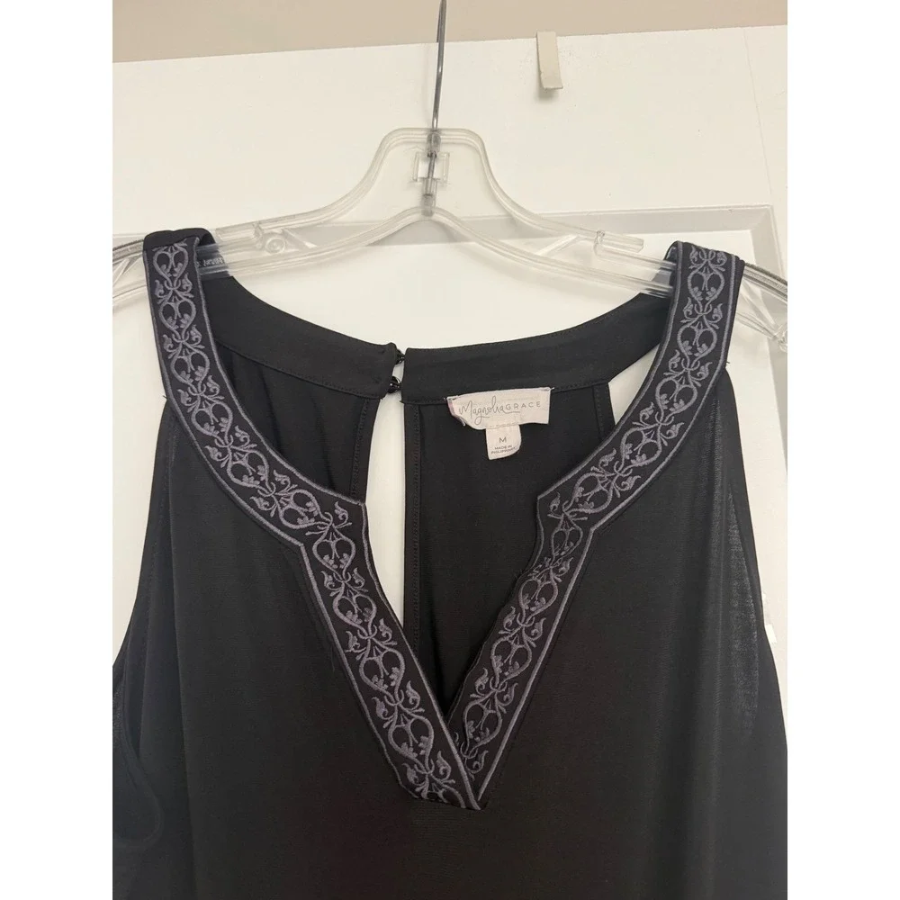 Magnolia Grace Black Embroidered V-Neck Wide Leg Jumpsuit Womens Medium